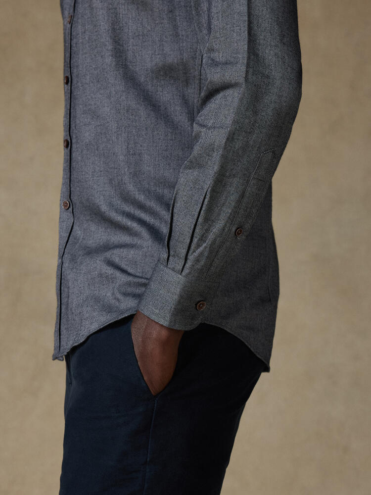 Hall charcoal flannel Shirt - Mandarin collar