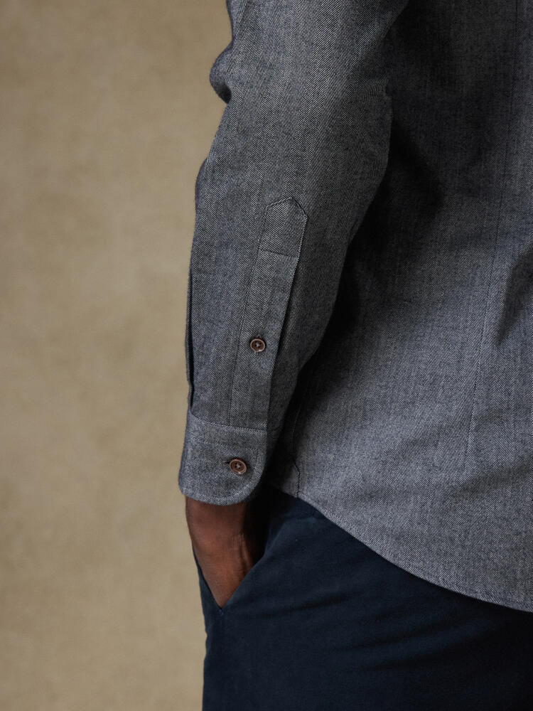 Hall charcoal flannel Shirt - Mandarin collar