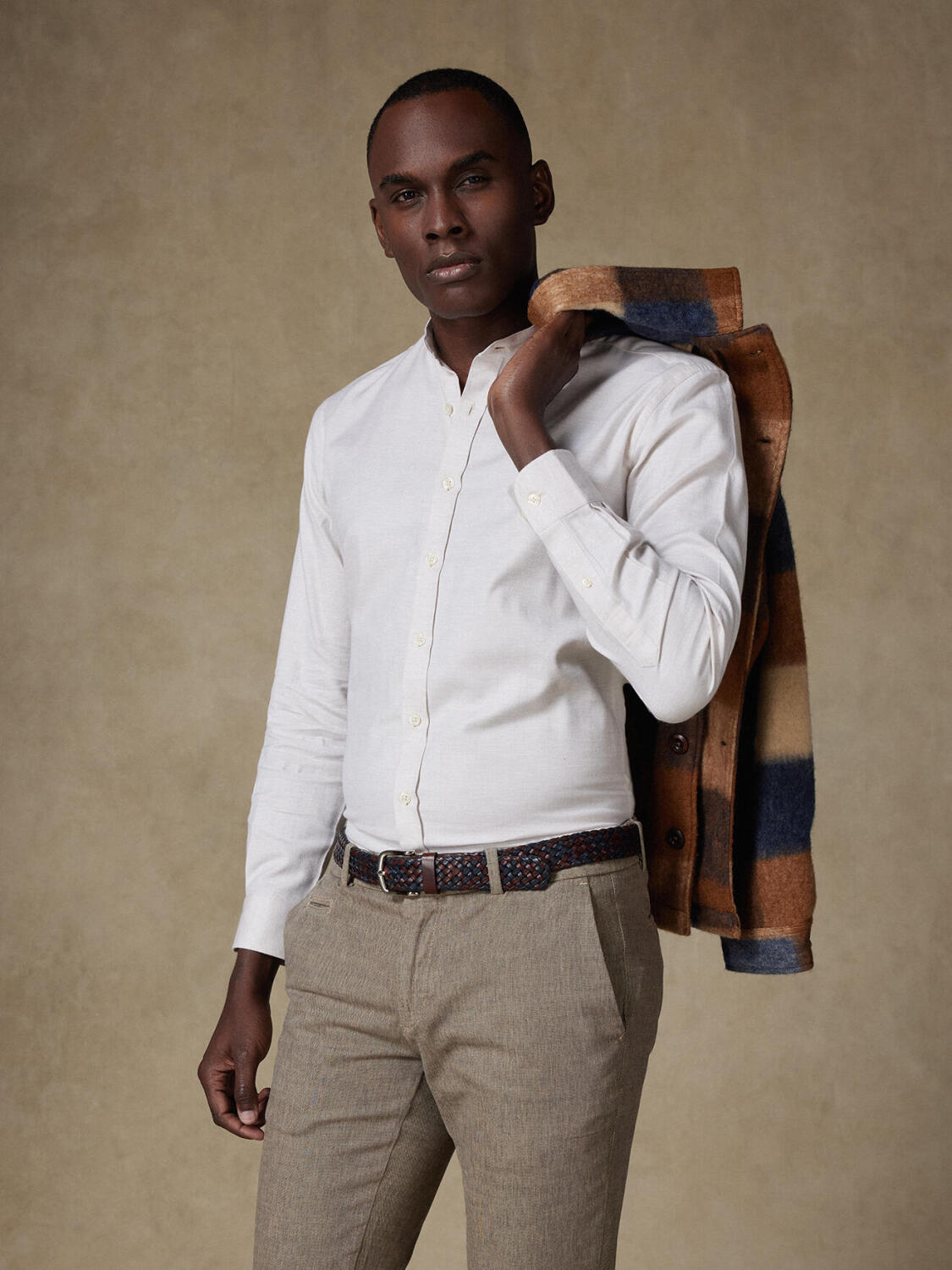 Chemise Hall en flanelle sable - Col Mao