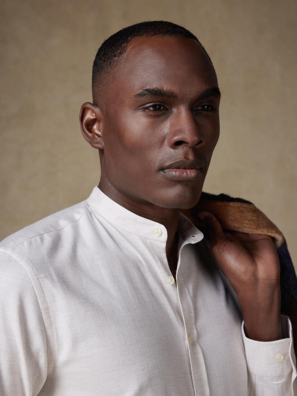 Chemise Hall en flanelle sable - Col Mao