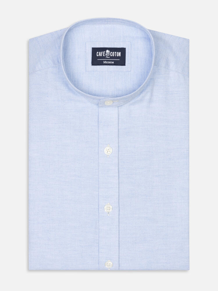 Hall sky blue flannel Shirt - Mandarin collar