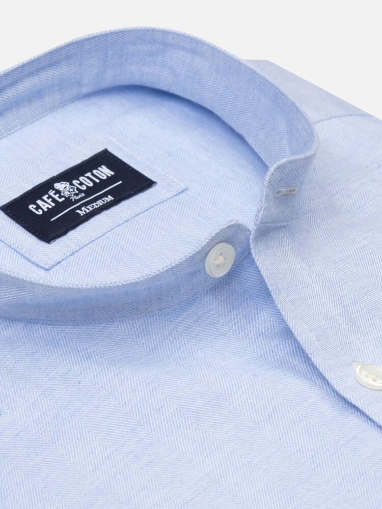 Hall sky blue flannel Shirt - Mandarin collar