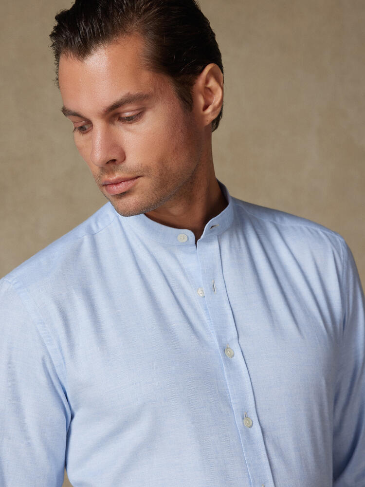 Hall sky blue flannel Shirt - Mandarin collar