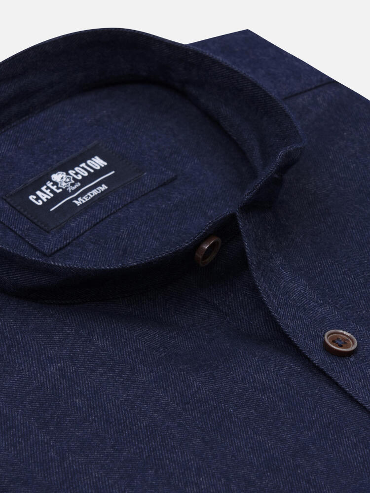 Hall navy flannel Shirt - Mandarin collar