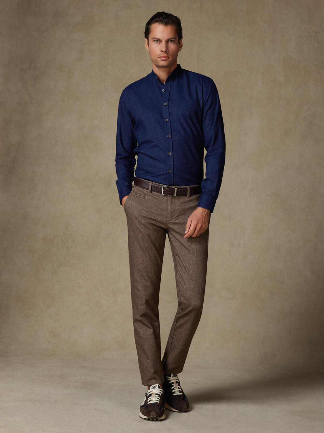 Chemise Hall en flanelle marine - Col Mao