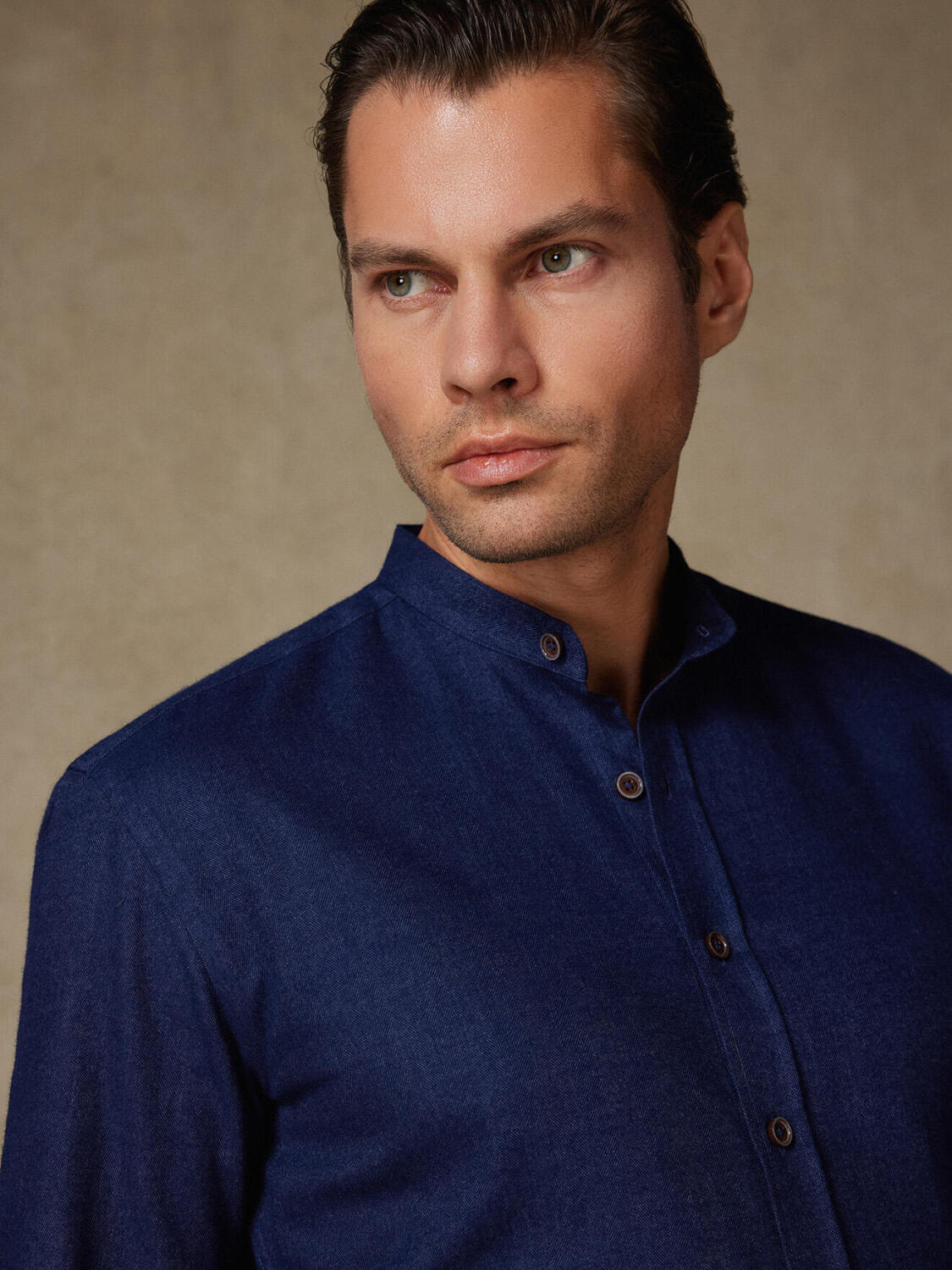 Chemise Hall en flanelle marine - Col Mao