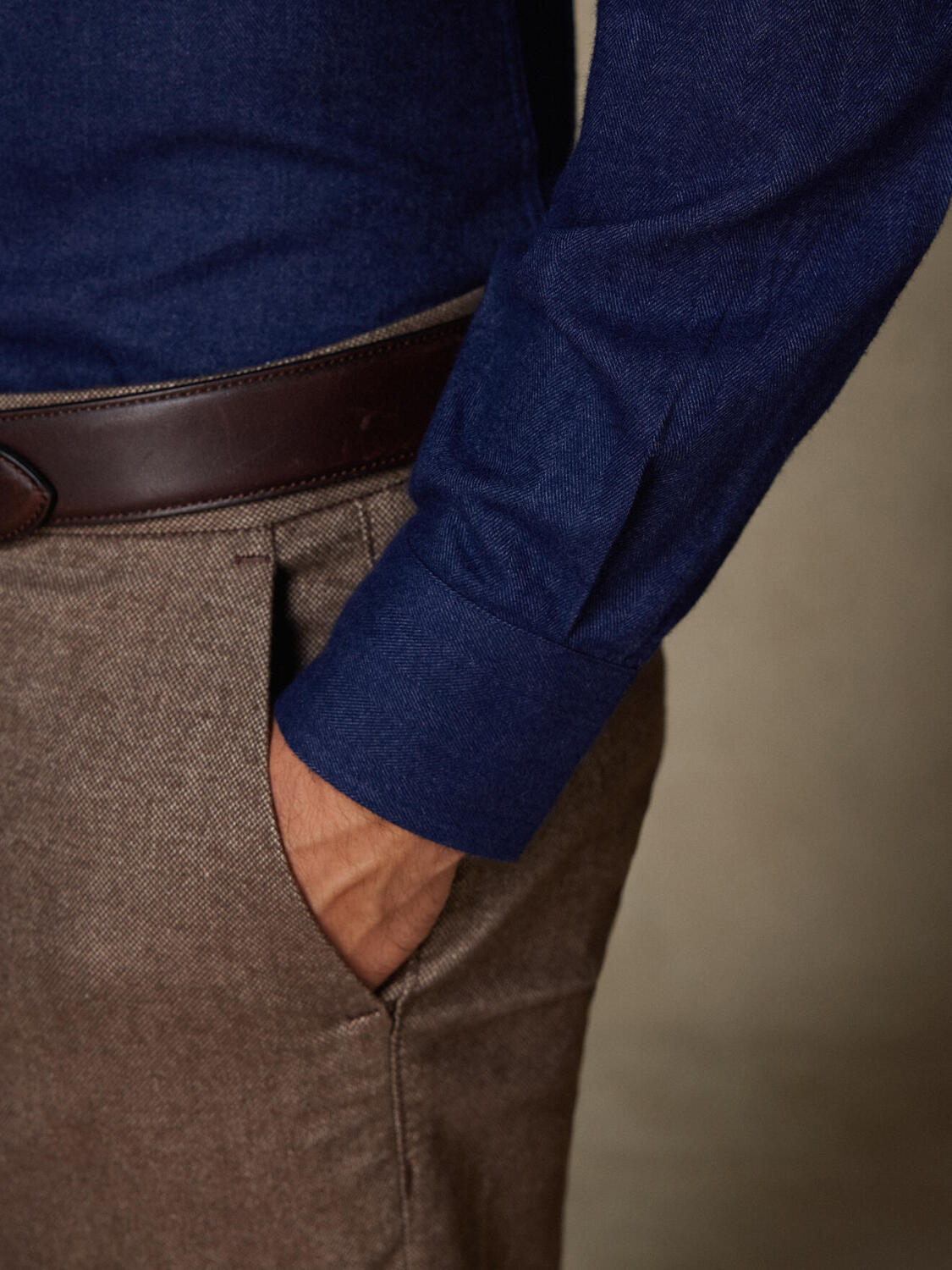 Chemise Hall en flanelle marine - Col Mao