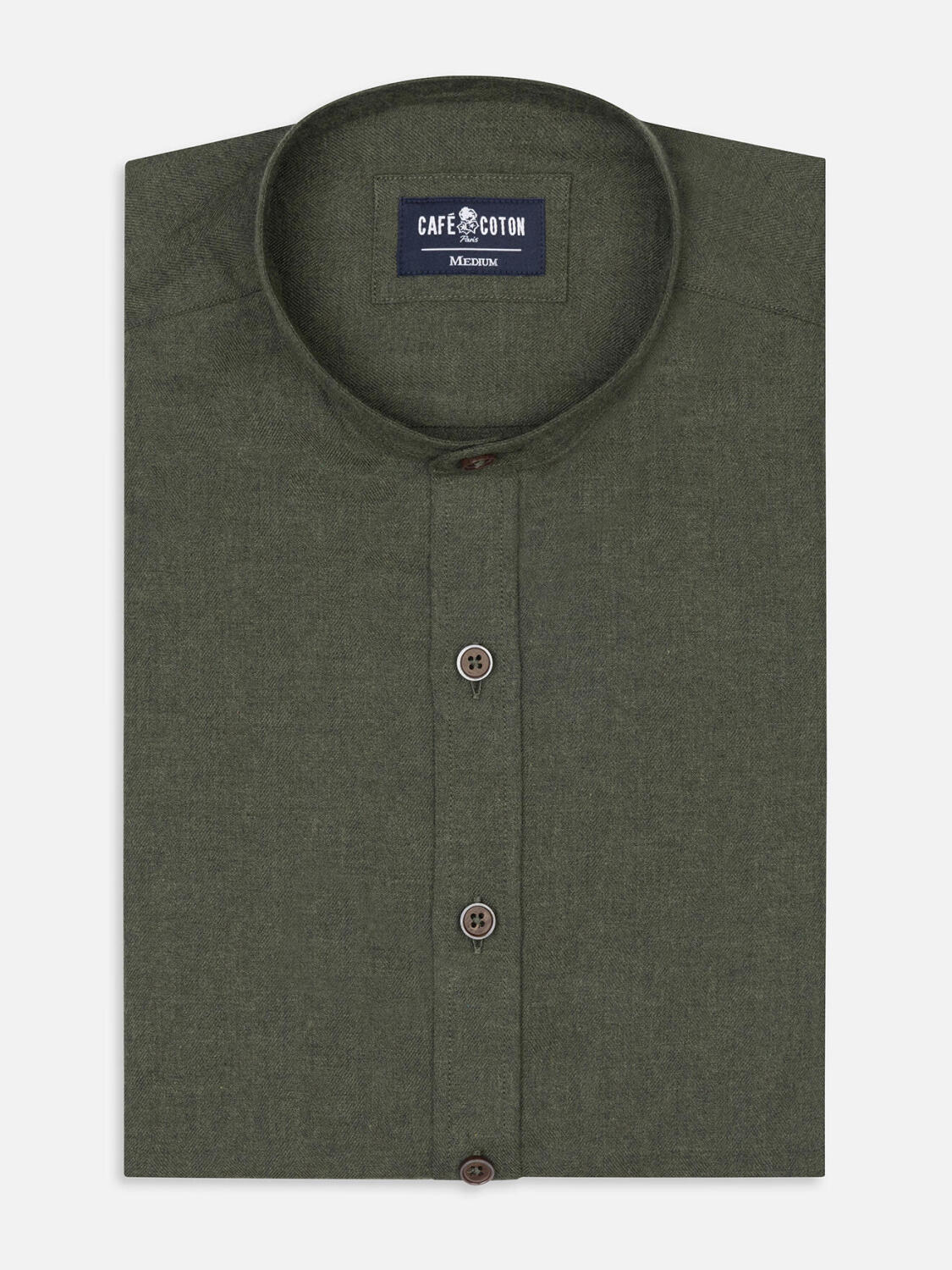 Camisa Hall de franela caqui - Cuello Mao