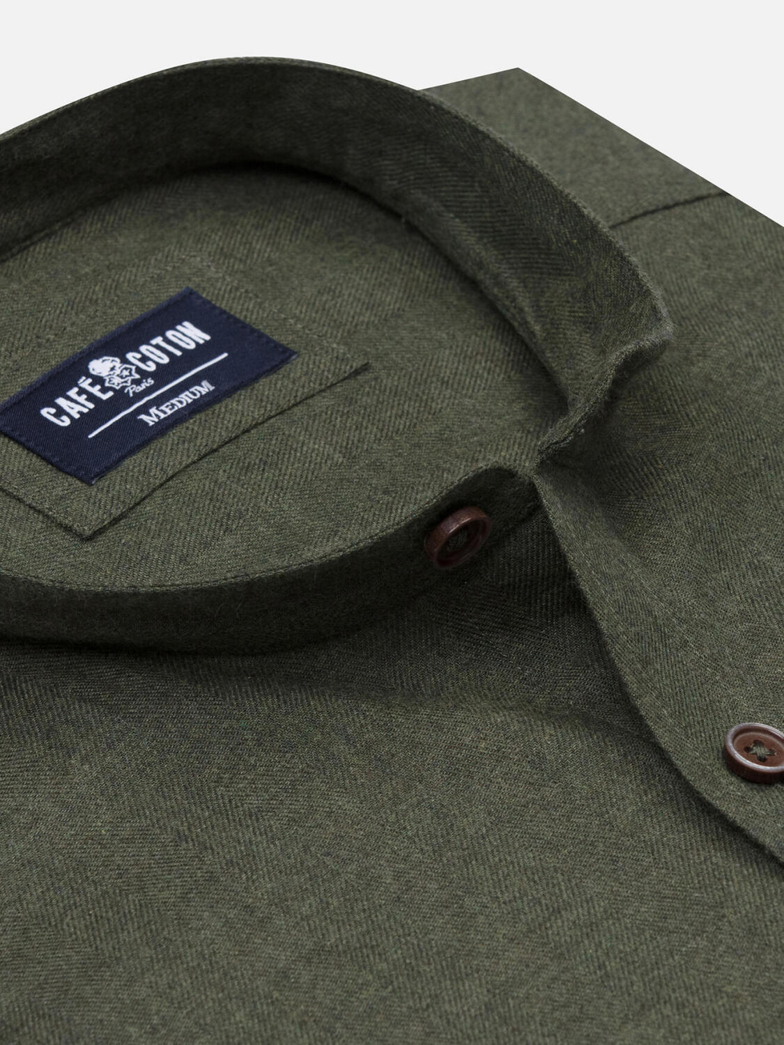 Camisa Hall de franela caqui - Cuello Mao