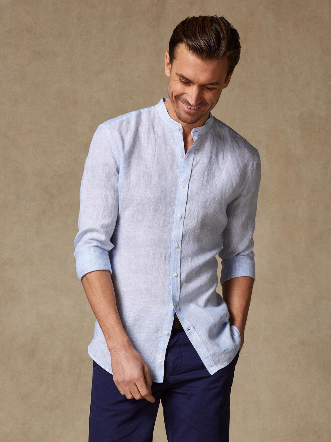 Camicia Kim in lino a righe celesti