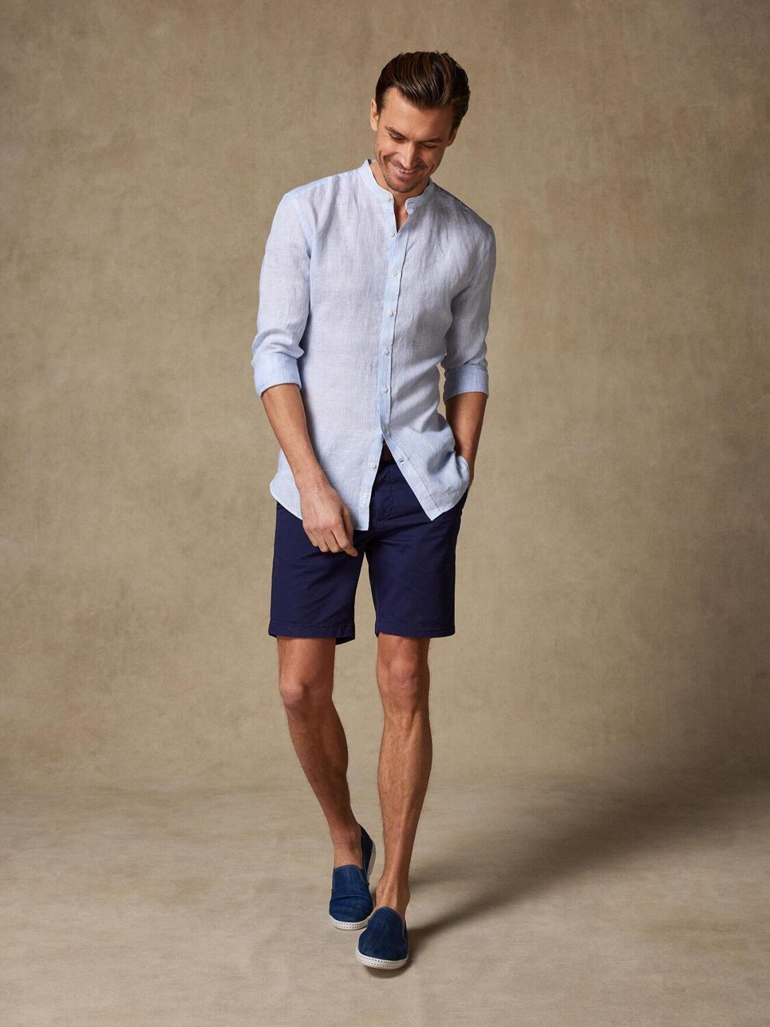 Camicia Kim in lino a righe celesti