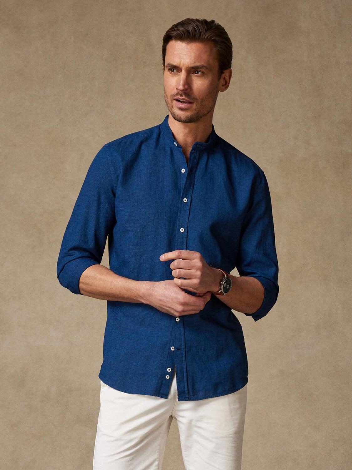 Kirla shirt with Mao Collar in indigo linen
