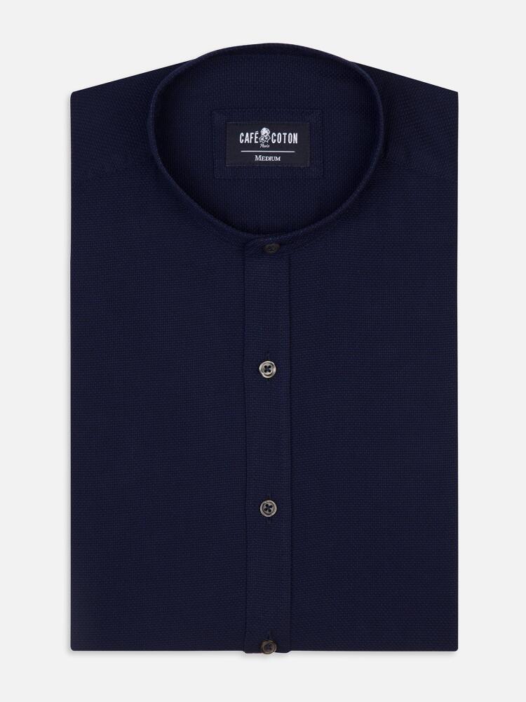 Leo navy blue textured shirt - Mao collar