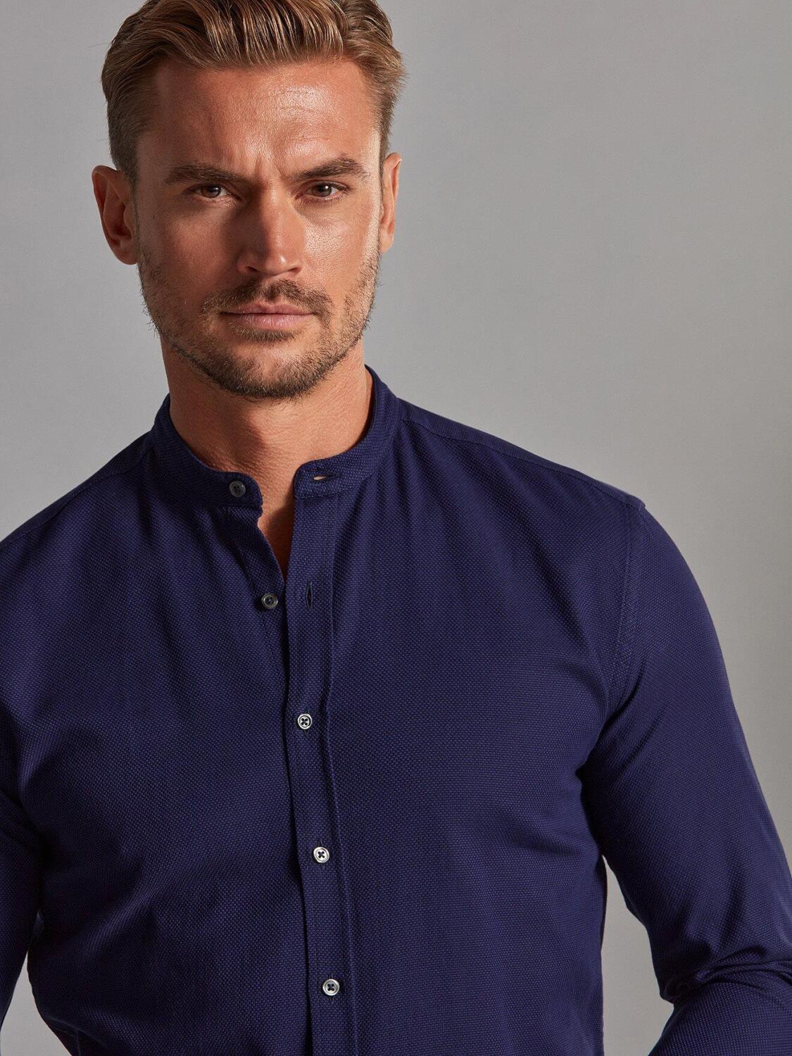 Camicia Léo con texture blu scuro - Collo Mao