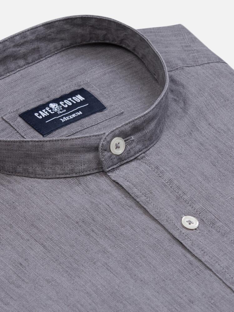 Liam shirt with Mao Collar in carbon linen