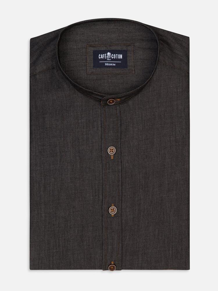 Chemise Lou grise en denim - Col Mao