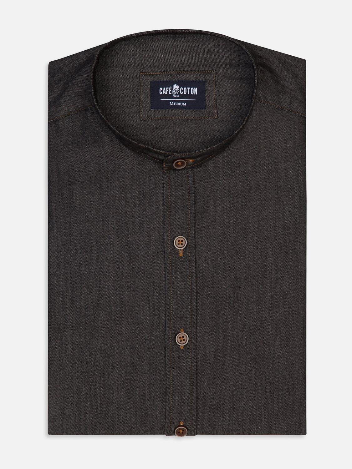 Chemise Lou grise en denim - Col Mao