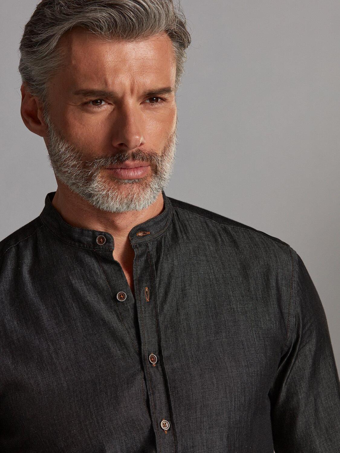 Chemise Lou grise en denim - Col Mao