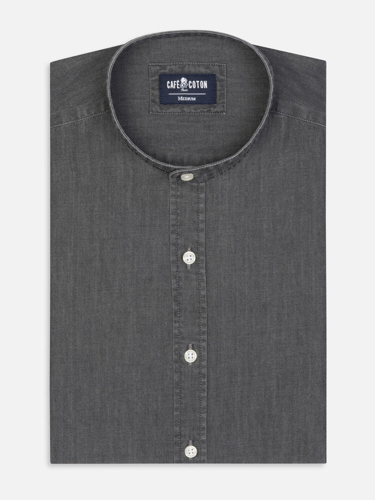 Chemise col mao Lou en denim gris