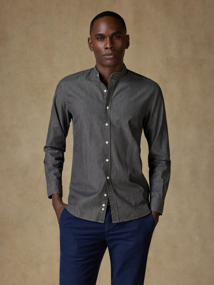 Chemise col mao Lou en denim gris