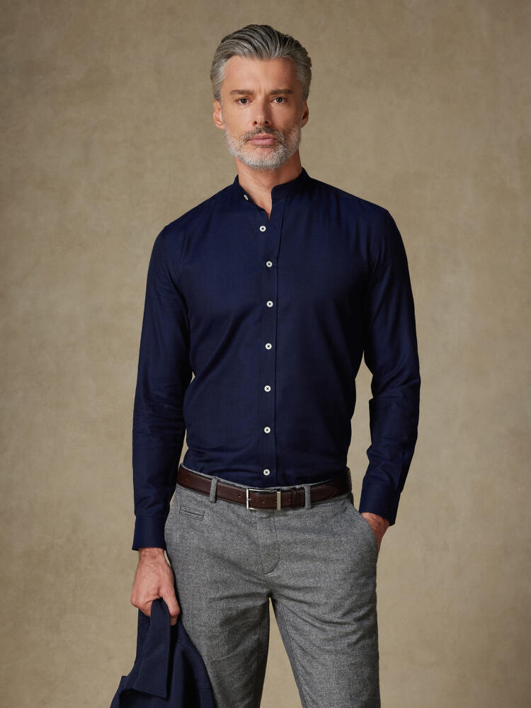 Chemise Mitch en flanelle marine - Col Mao