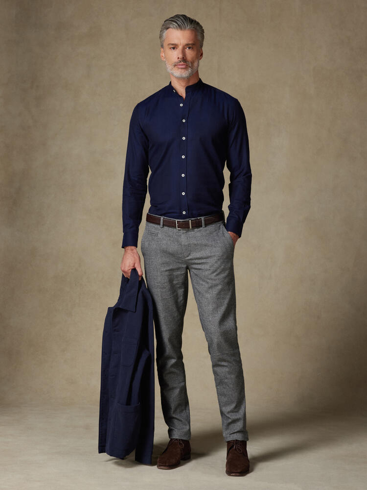 Chemise Mitch en flanelle marine - Col Mao