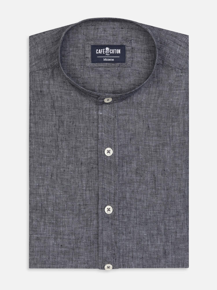 Olaf collarless shirt in anthracite linen