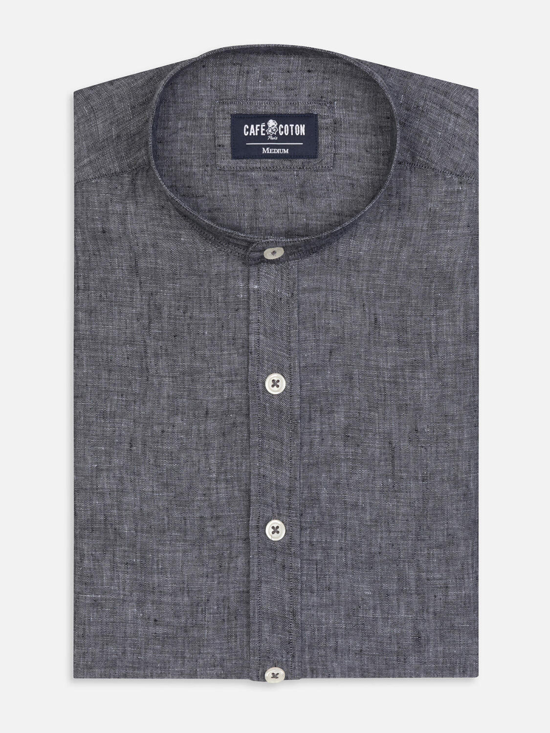 Olaf Mao-Kragen-Hemd aus anthrazitfarbenem Leinen