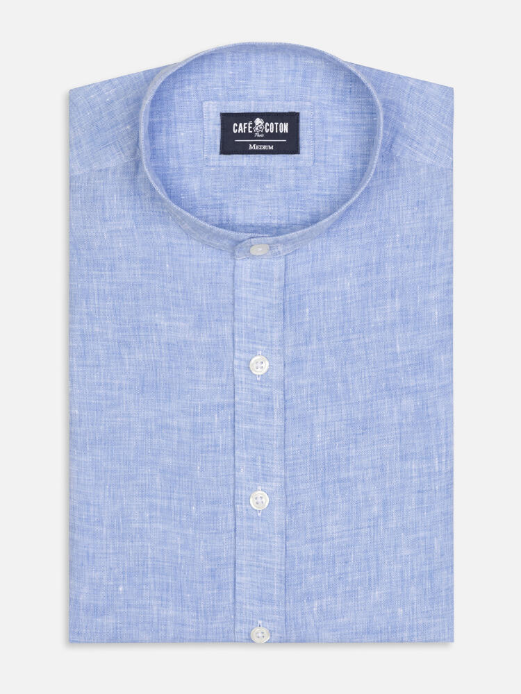 Kirk colarless shirt in sky linen