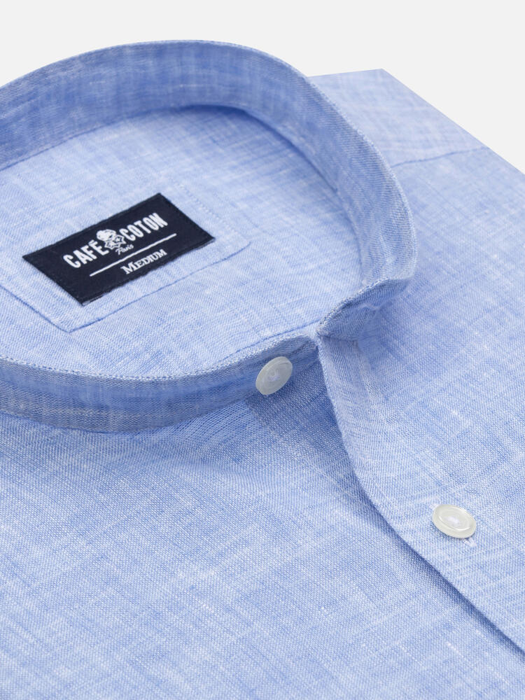 Kirk colarless shirt in sky linen