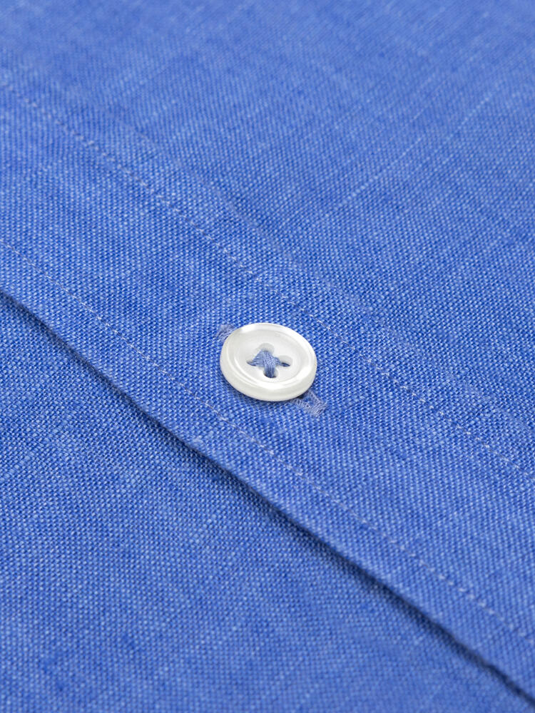 Olaf collarless shirt in indigo linen