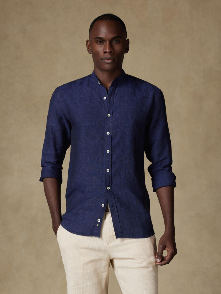 Chemise col mao Olaf en lin marine