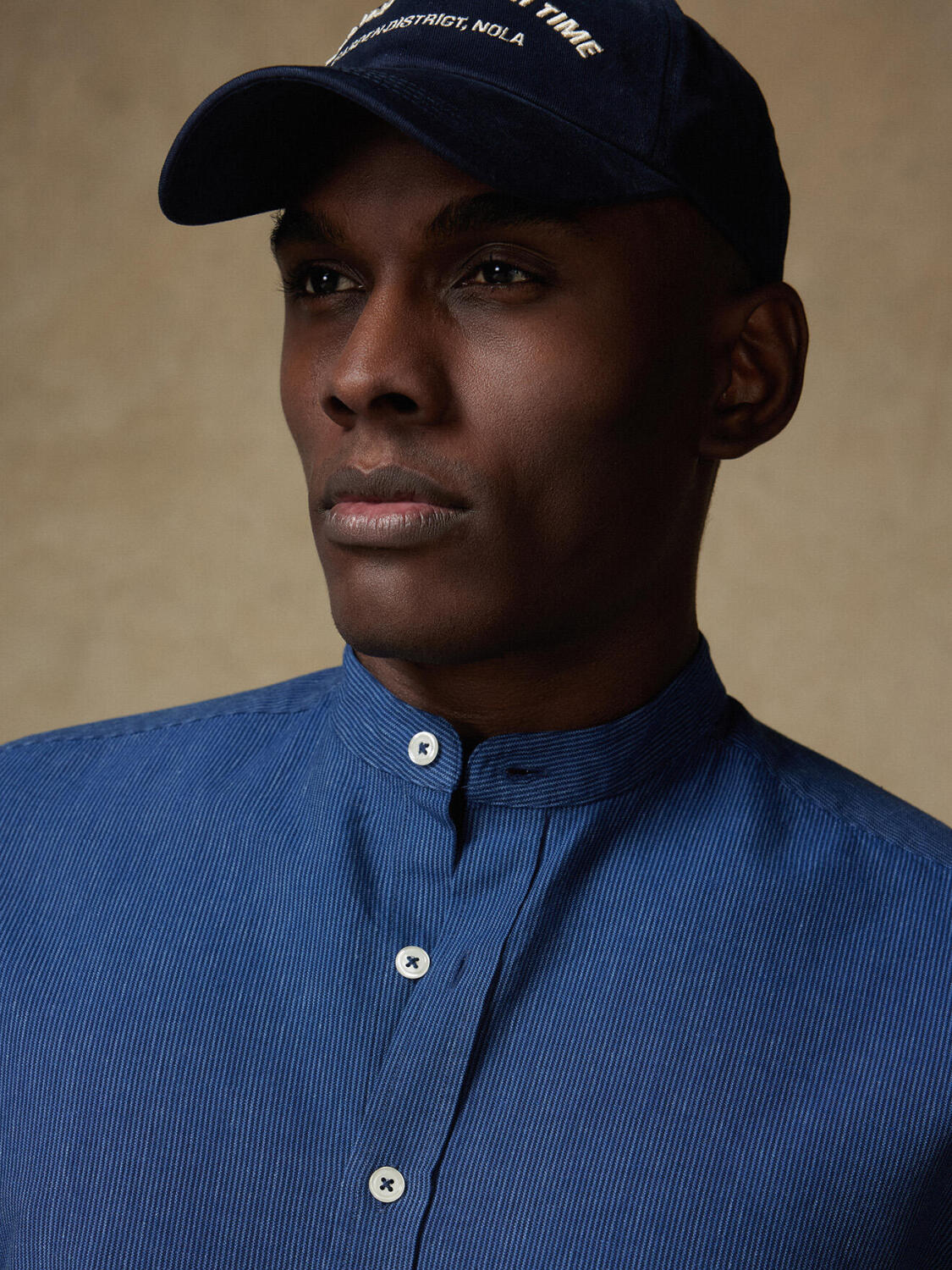 Chemise col mao Piper &agrave; rayures indigo