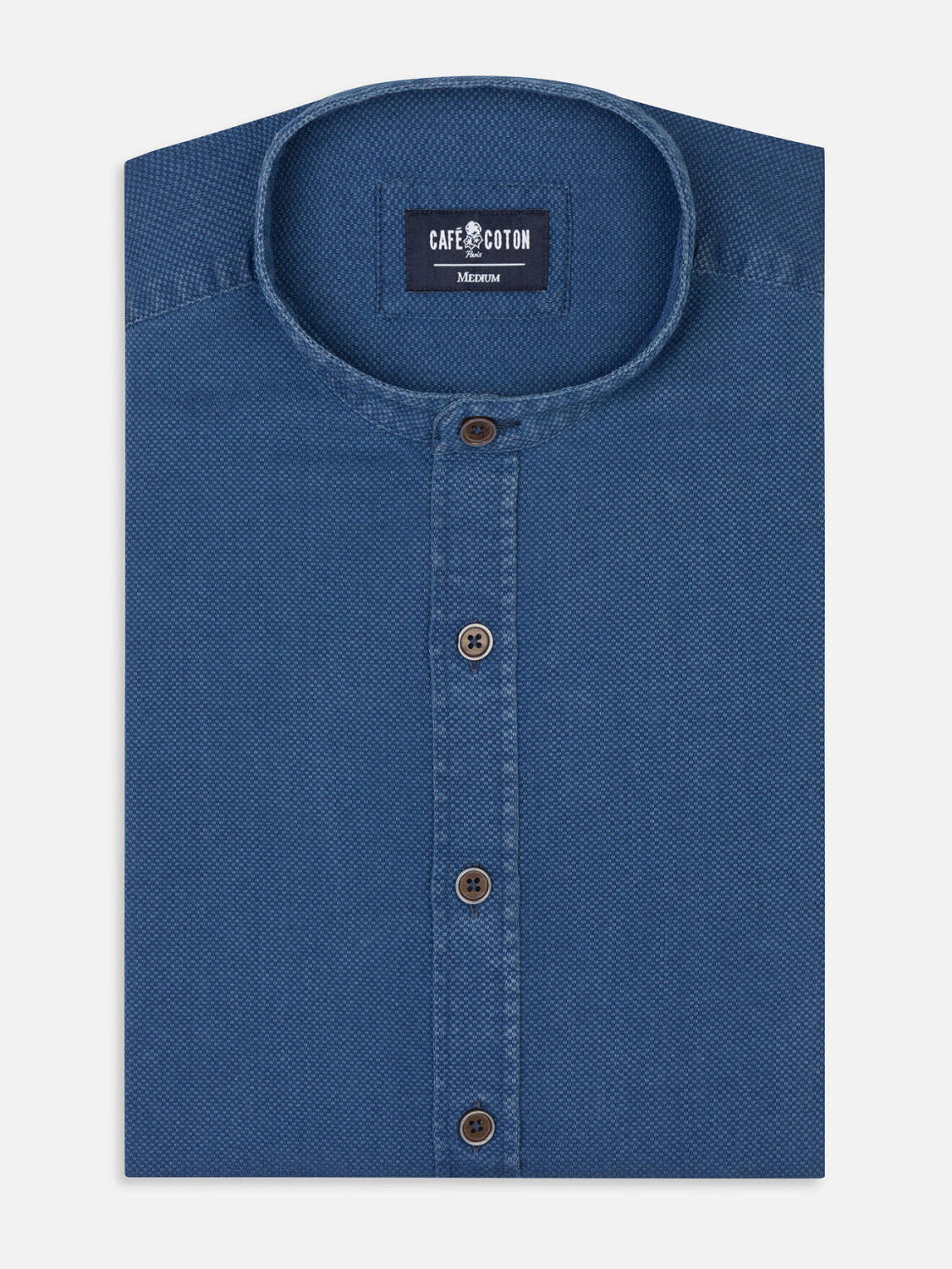 Chemise cintrée Basil indigo - Col Mao