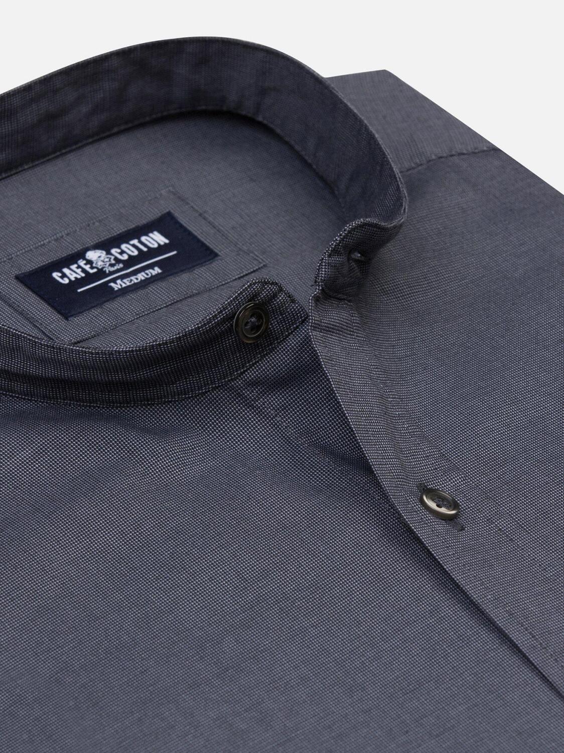 Tailliertes Bob Hemd aus anthrazitfarbenem Mikro-Oxford - Mao Kragen