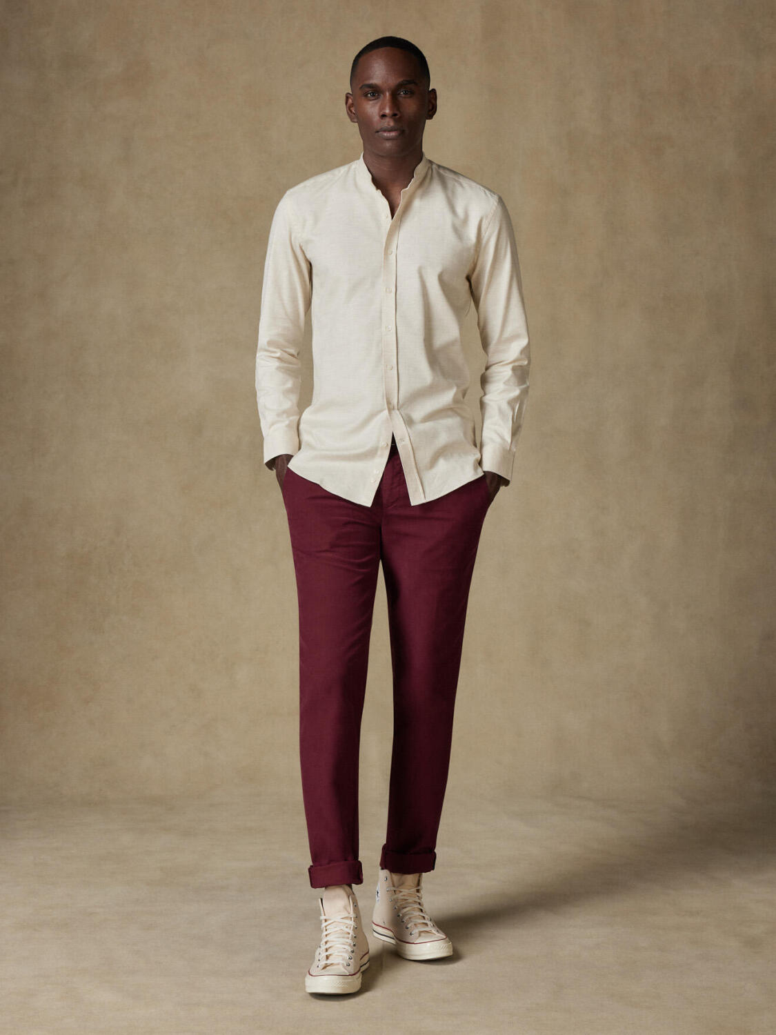 Chemise cintrée col mao Callum sable