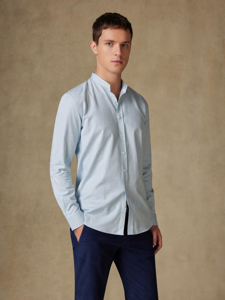 Sky melange brushed flannel Callum collarless slim fir shirt