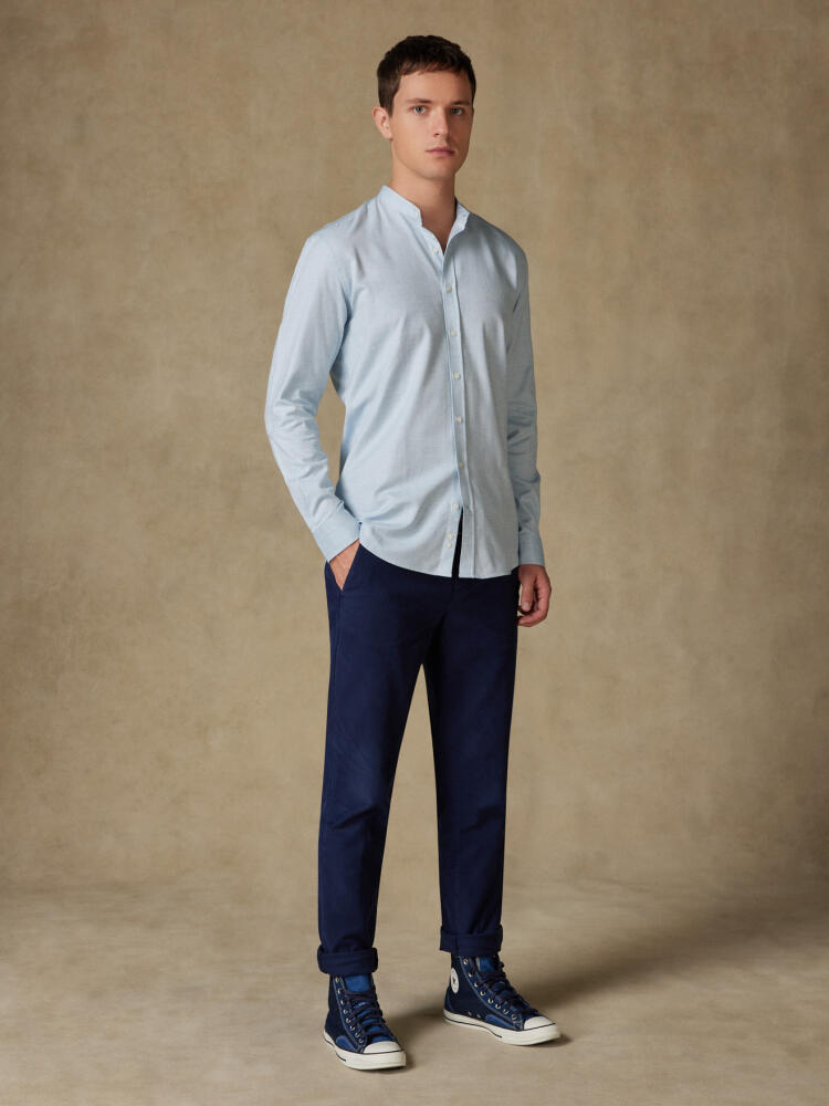 Sky melange brushed flannel Callum collarless slim fir shirt