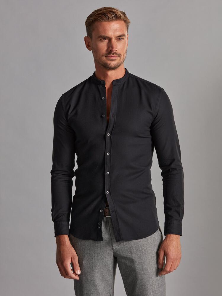 Freddy black textured slim fit shirt - Mao collar