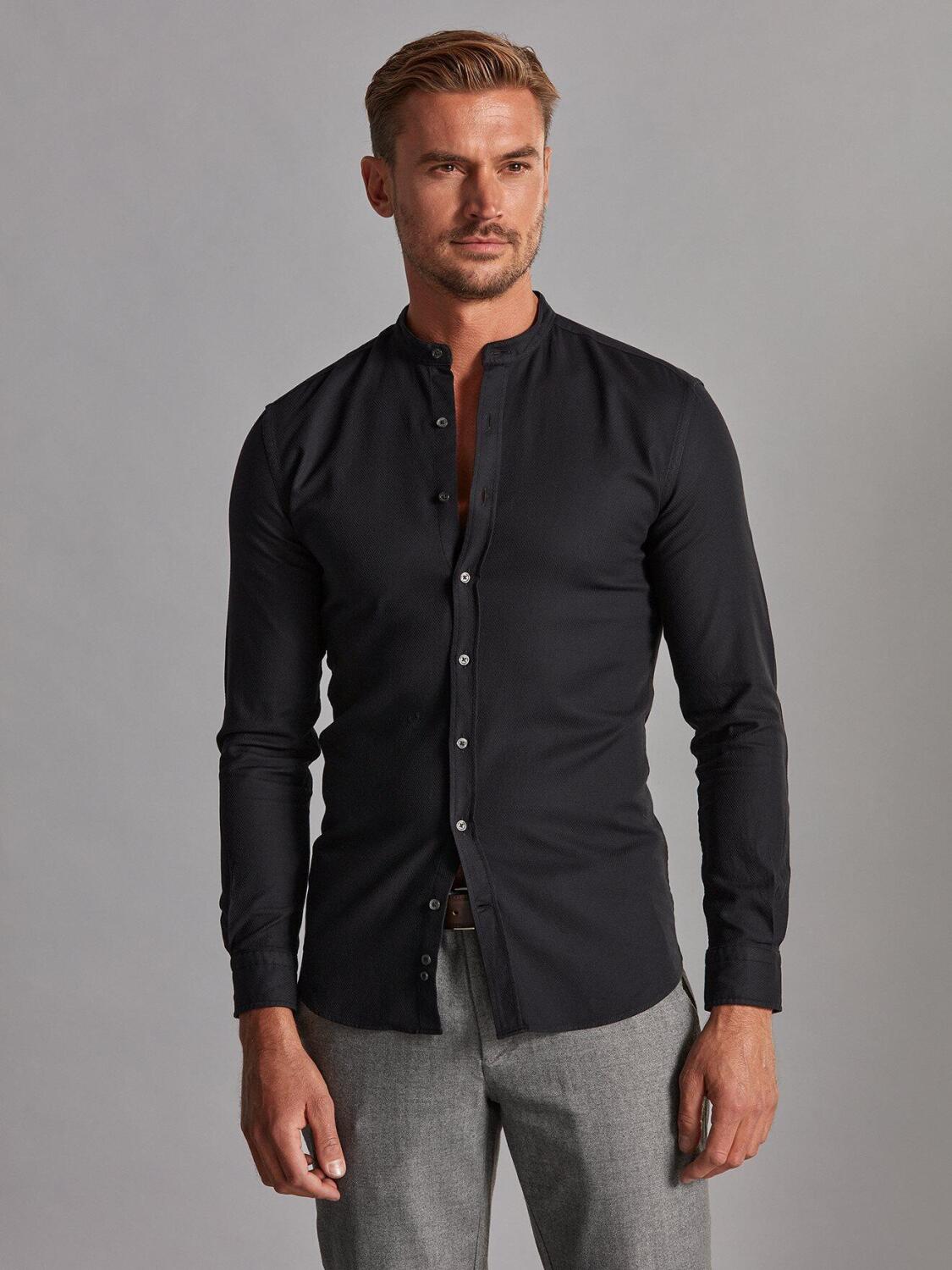 Camicia slim-fit Freddy nera testurizzata - Collo Mao