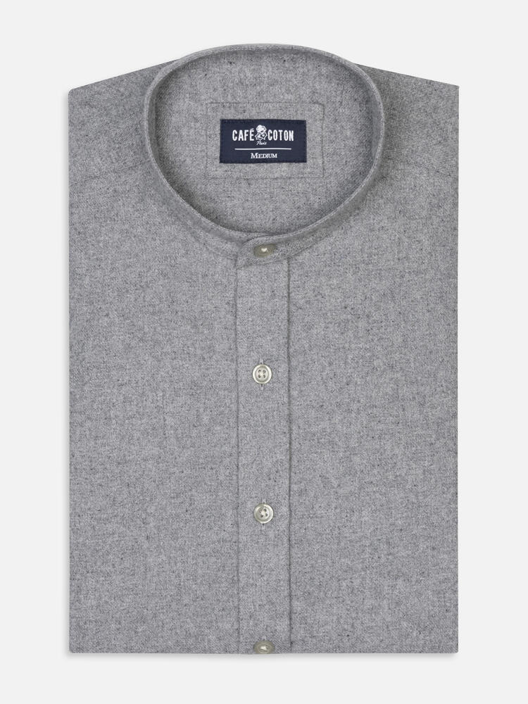 Camisa ajustada Gareth de franela gris - Algodón reciclado - Cuello Mao