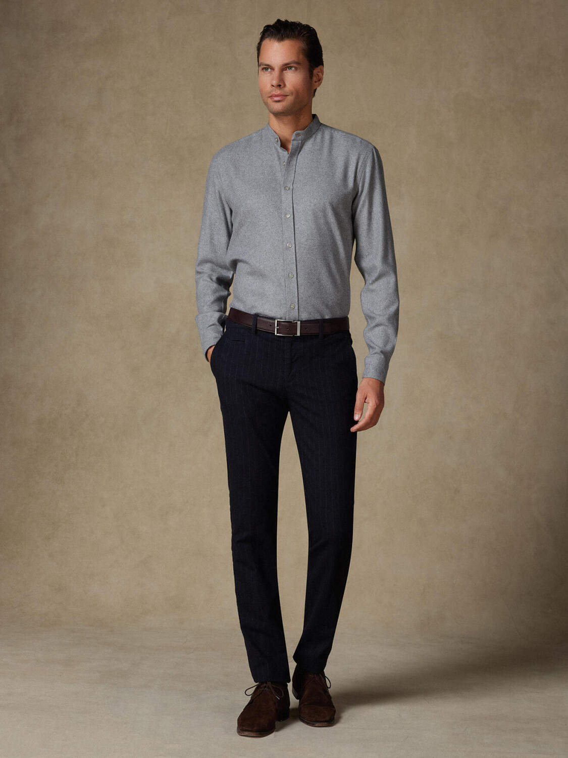 Camicia slim fit in flanella grigia Gareth - Cotone riciclato - Coletto Coreana