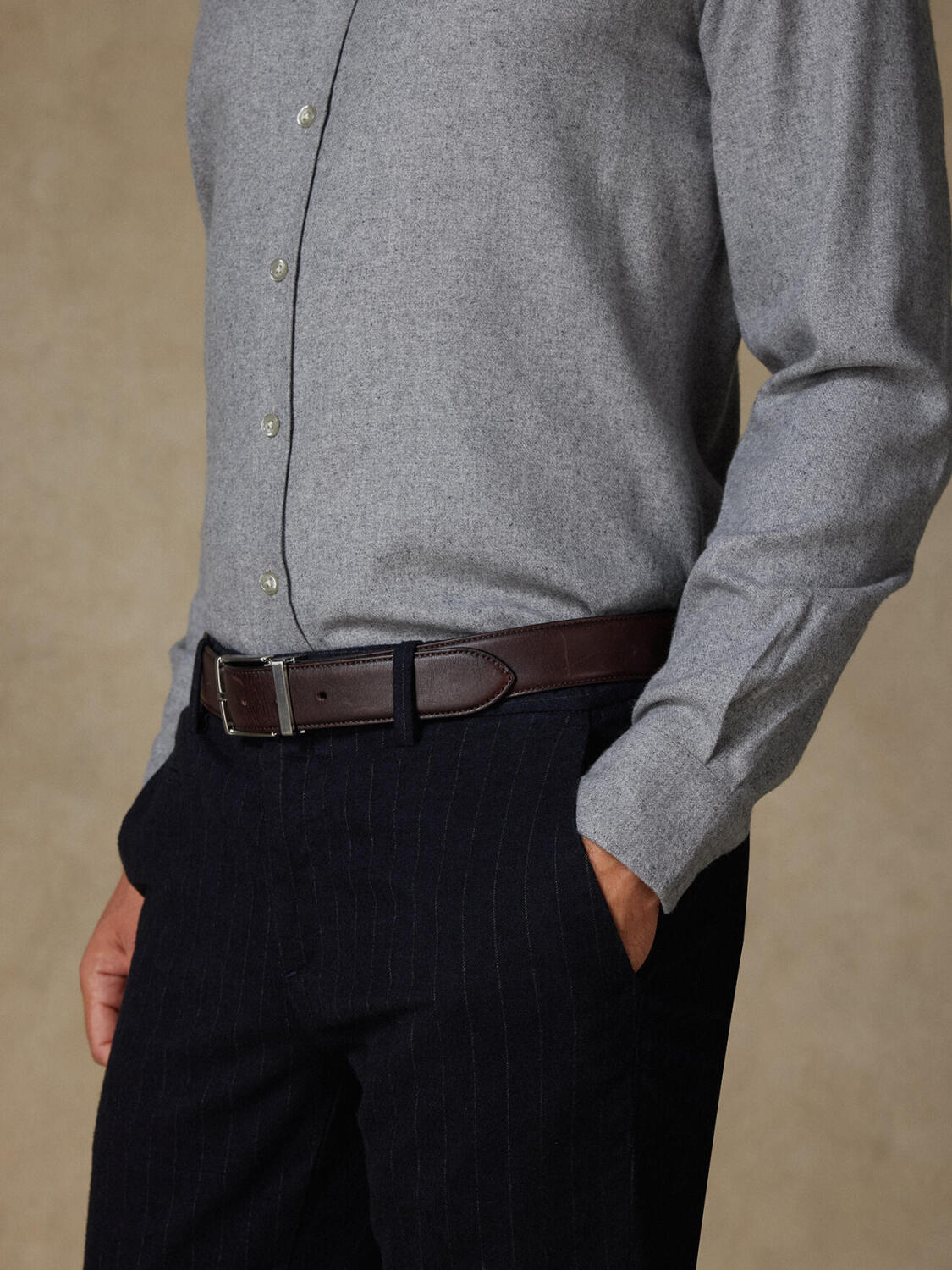 Camicia slim fit in flanella grigia Gareth - Cotone riciclato - Coletto Coreana