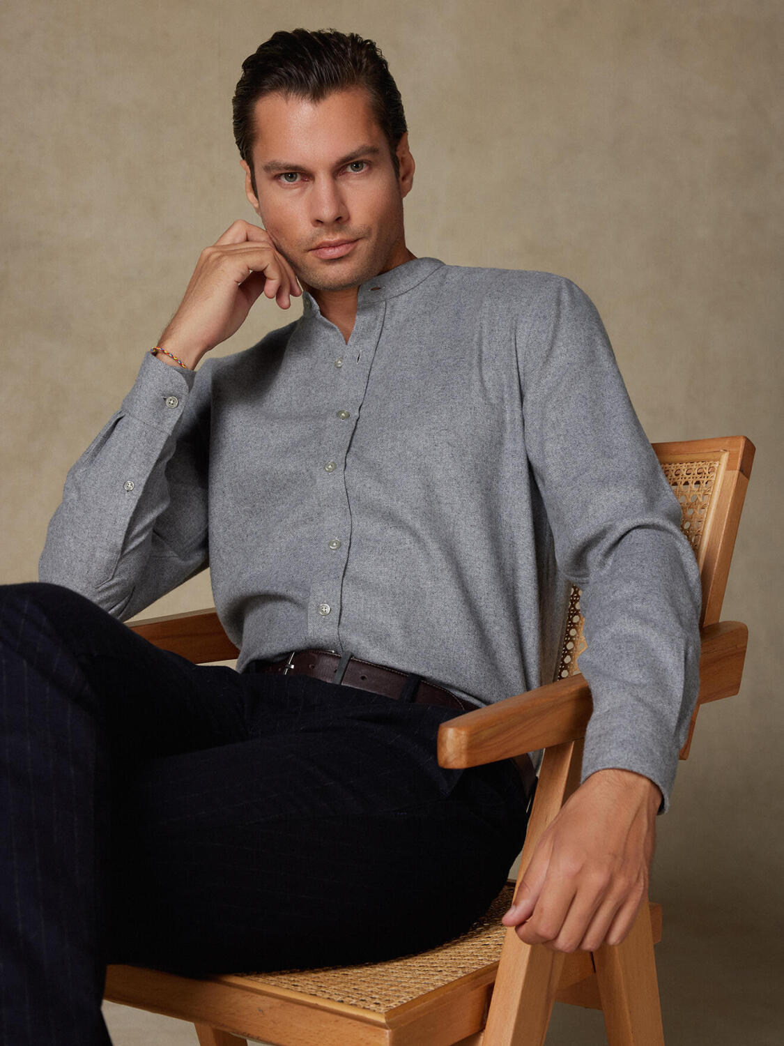 Camicia slim fit in flanella grigia Gareth - Cotone riciclato - Coletto Coreana