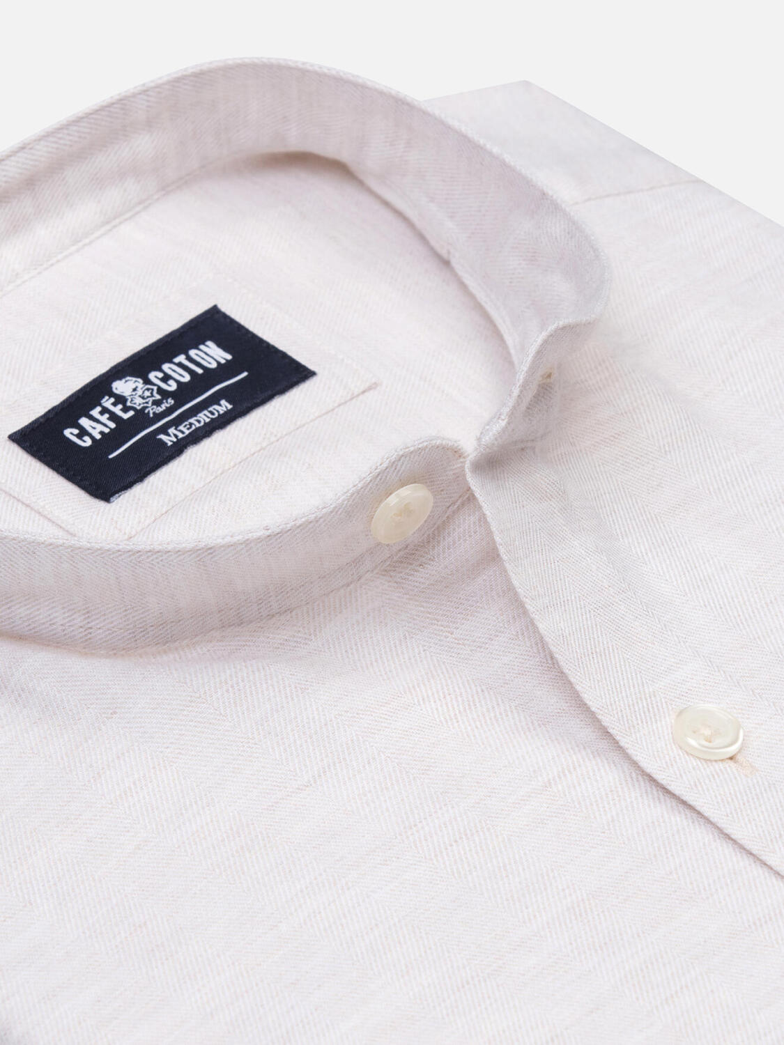 Chemise cintrée Hall en flanelle sable - Col Mao