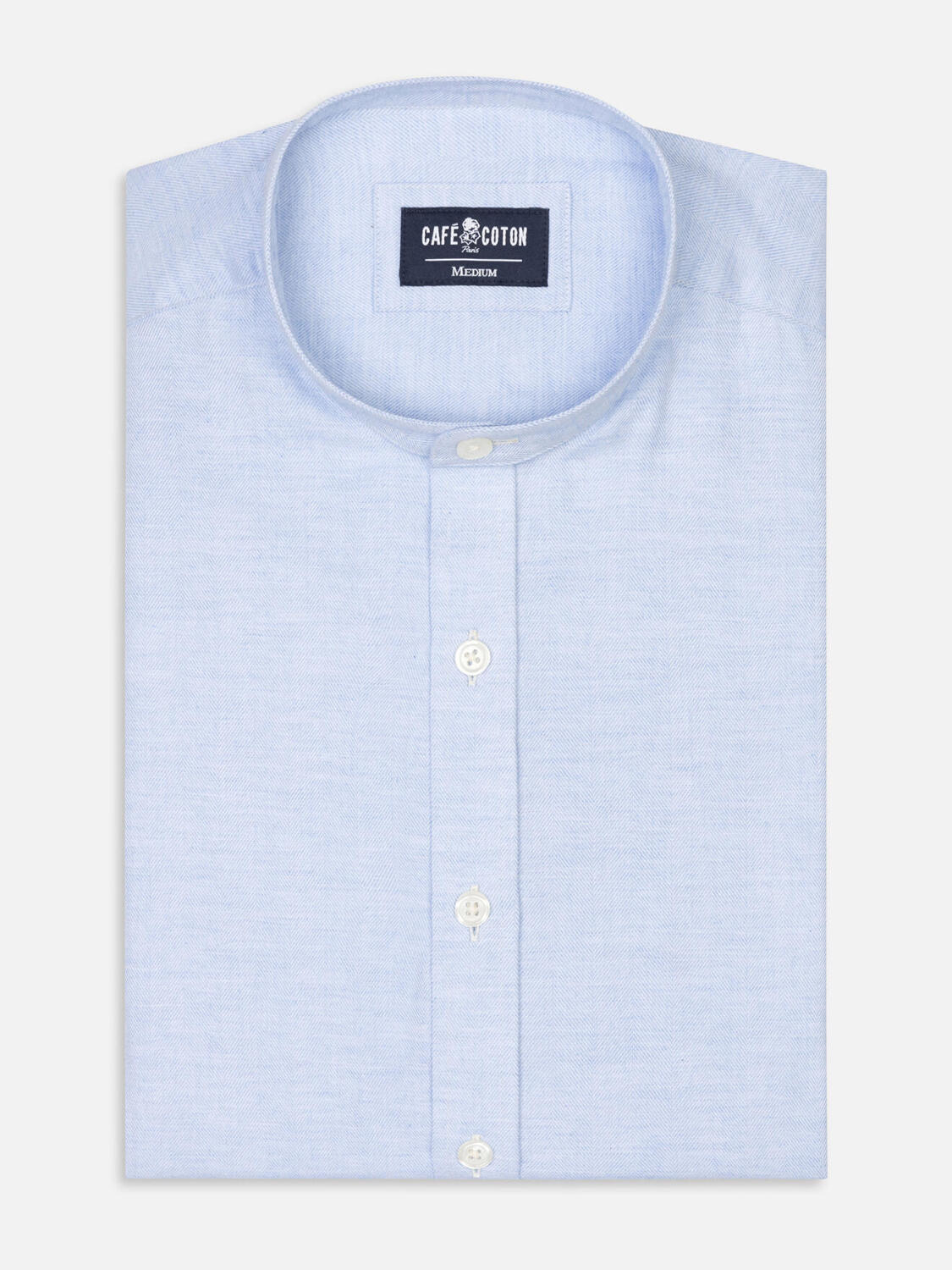 Chemise cintrée Hall en flanelle ciel - Col Mao