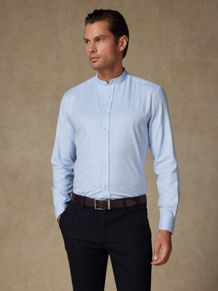 Hall sky blue flannel slim fit shirt - Mandarin collar