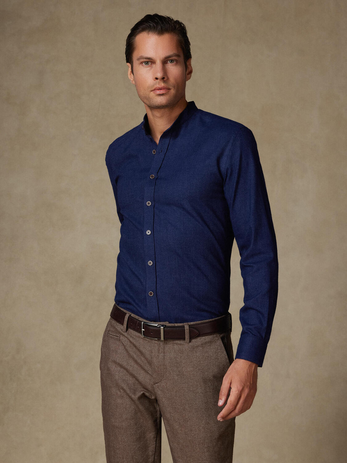 Camicia slim fit di flanella Hall blu scuro - Coletto Coreana