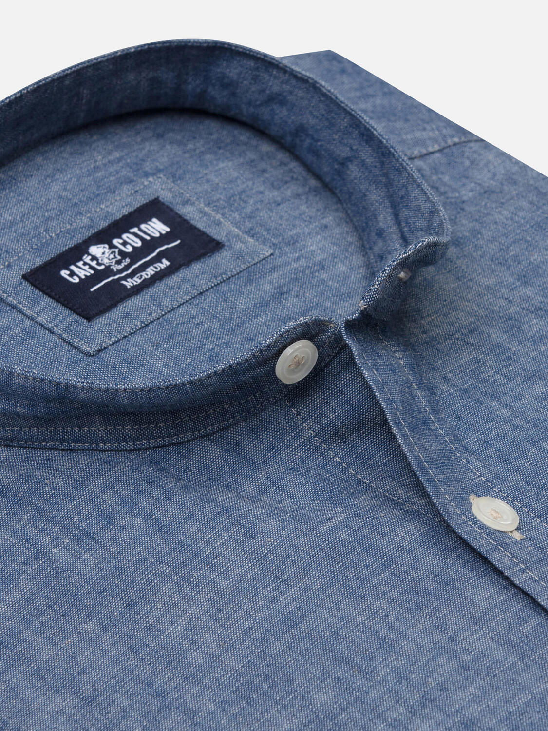 Jef chambray slim fit shirt - Mandarin collar