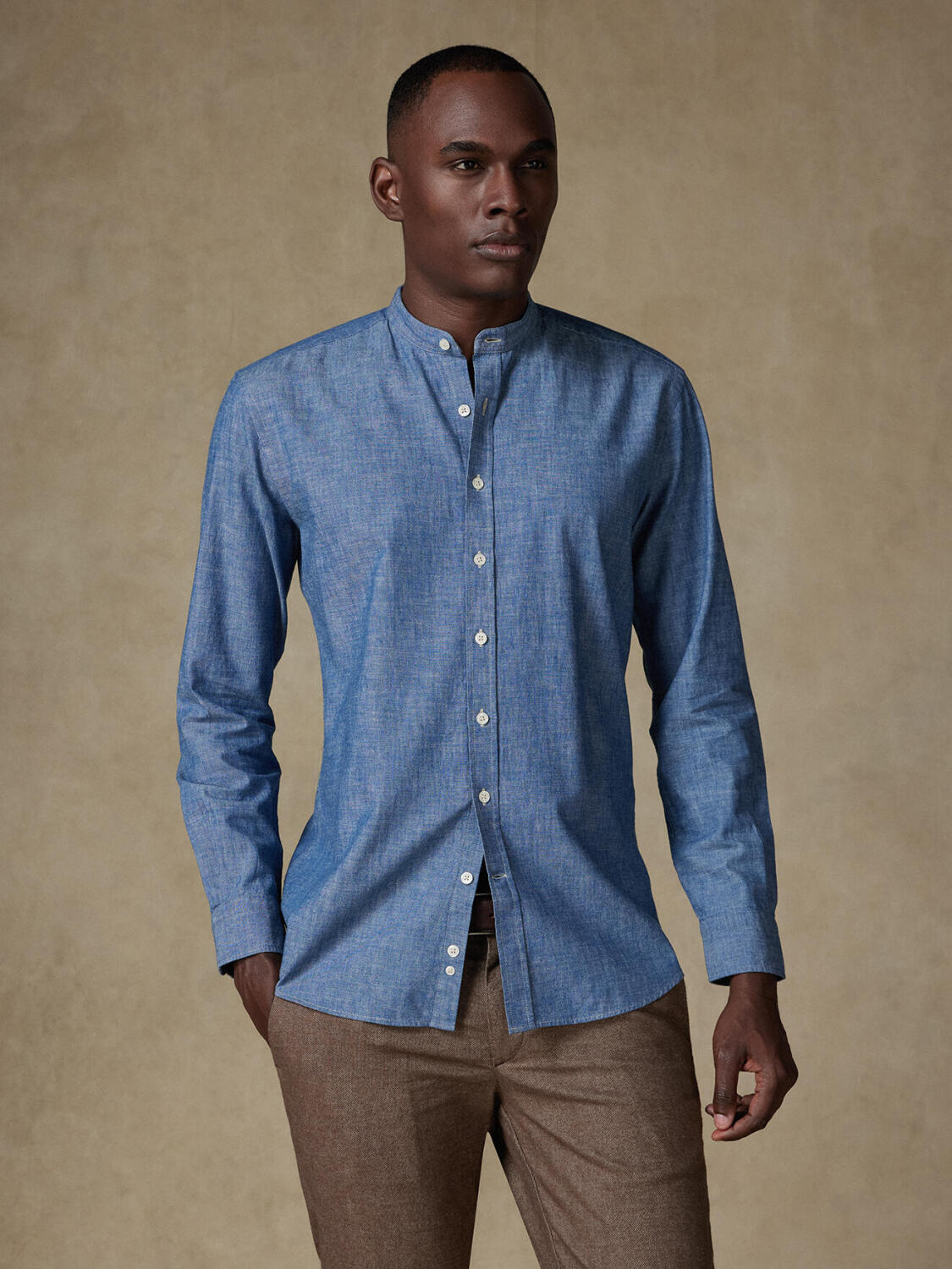 Jef chambray slim fit shirt - Mandarin collar